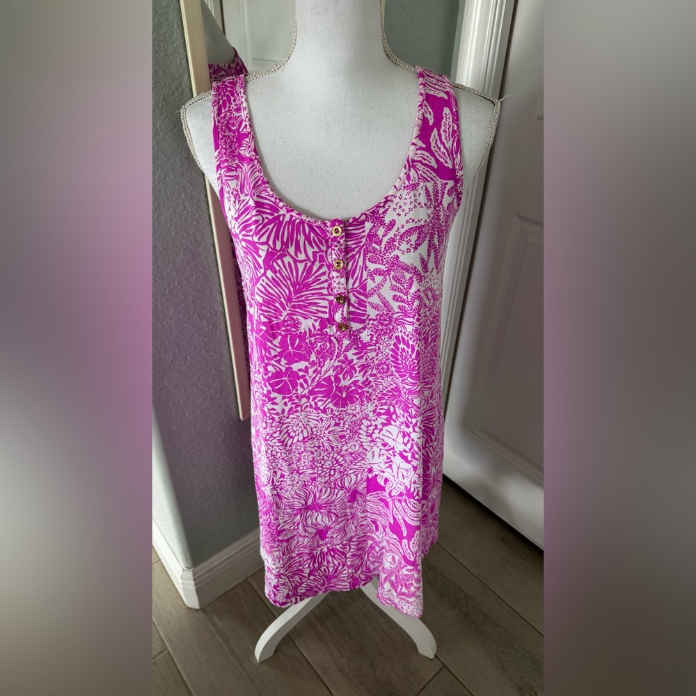 Lilly Pulitzer Lela Henley Sleeveless Tank Dress Pink and White Floral Size M